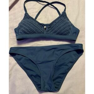 Xhilaration Blue Grey Crcochet Knit Front 2pc Swimsuit Bikini,‎ XS/S
